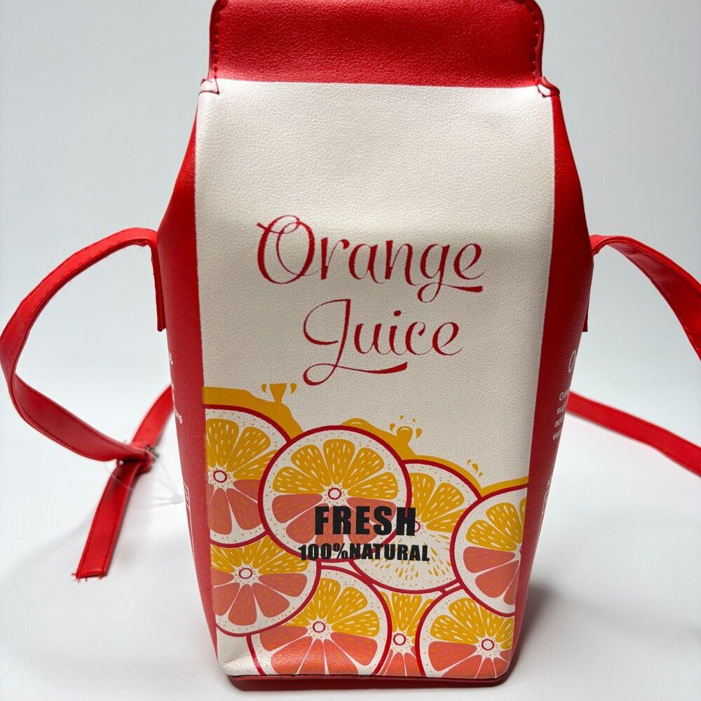 ORANGE JUICE Carton Purse White Red Orange Long Adjustible Strap